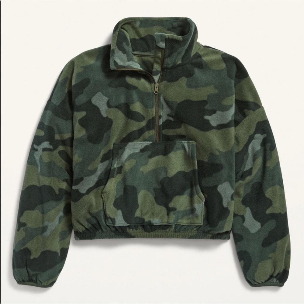 NWT Old Navy Go-Warm Camo Fleece Half Zip Pullover | Girls L (10–12)